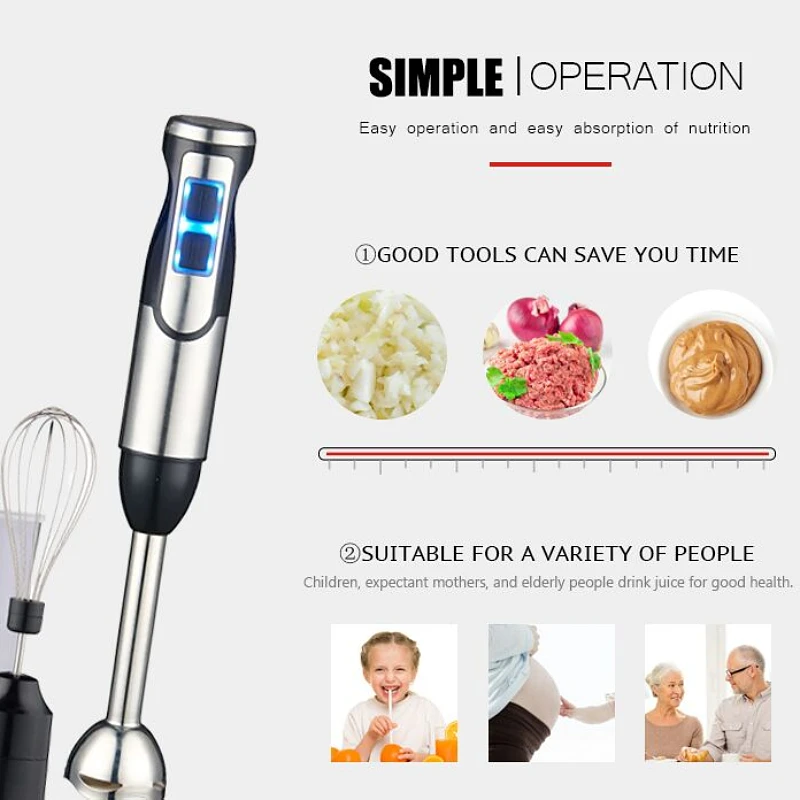 Blender Set Powerful Hand Mixer 1000W Multi-Purpose Immersion 8 in 1 Metal Blender Hand Stick Blender
