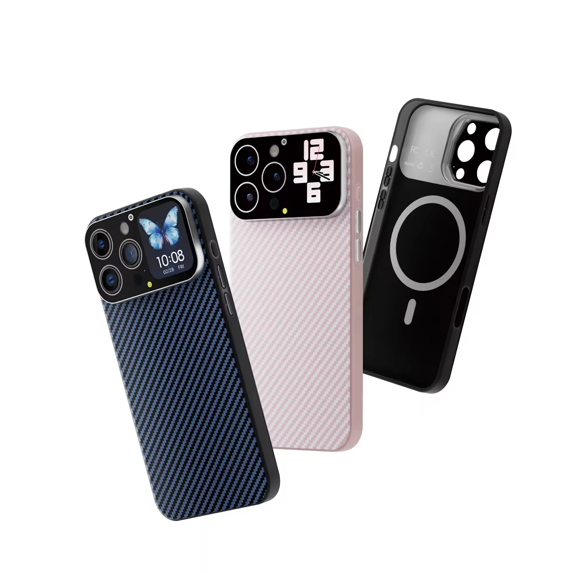 Multifunctional Smart LED Screen Display Phone Case Magnetic Carbon Fiber Animal 360 Protection Compatible for iPhone 14 to17
