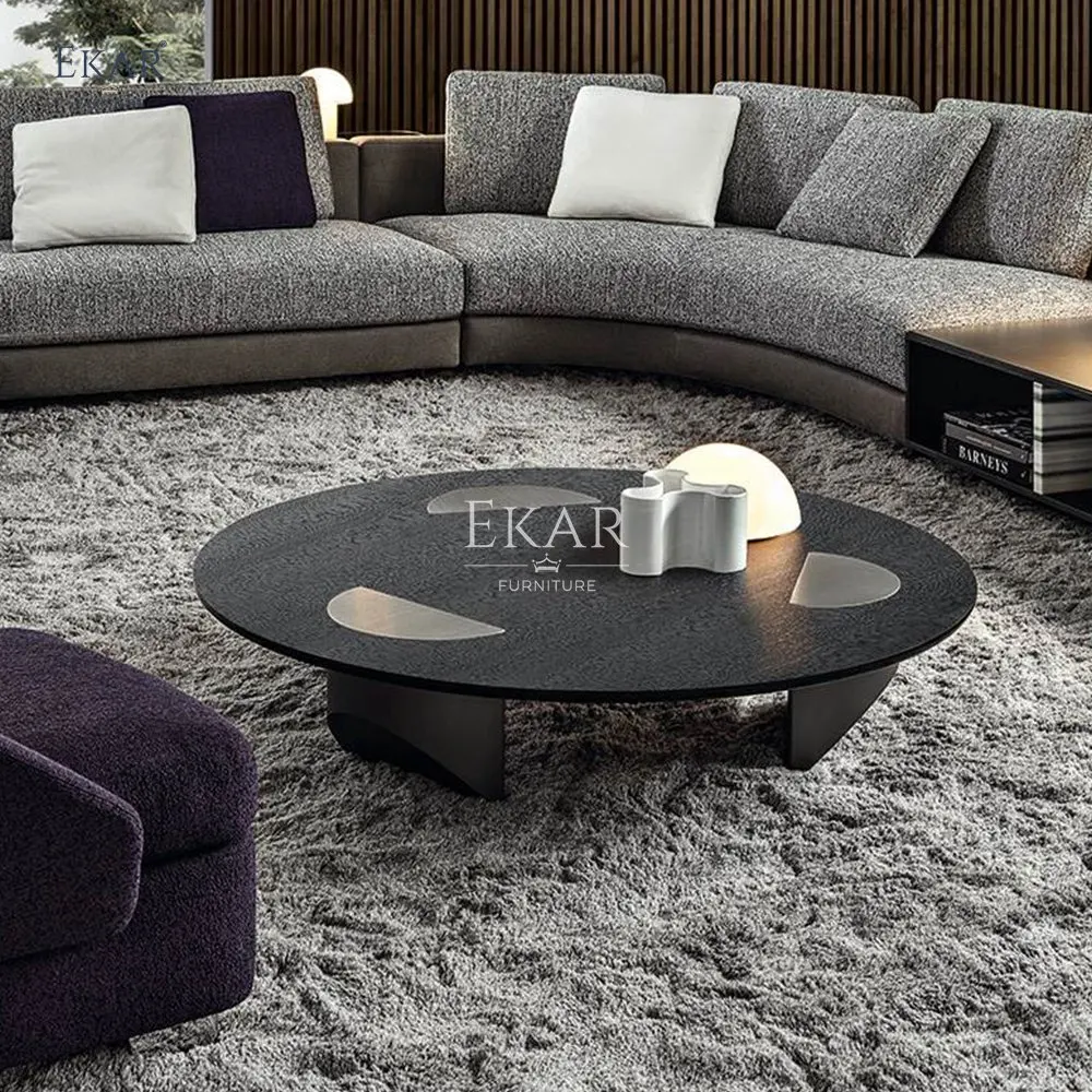 product modern stainless steel brushed gunmetal round coffee table wooden living room furniture set for home bedroom or school use349-62