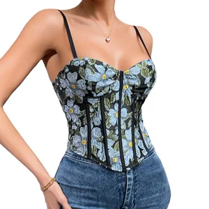 JENGS Jacquard Babes Low Cut Backless Sexy Camisole Underwire Fishbone Corset Top for Women Corset Top De Mujer