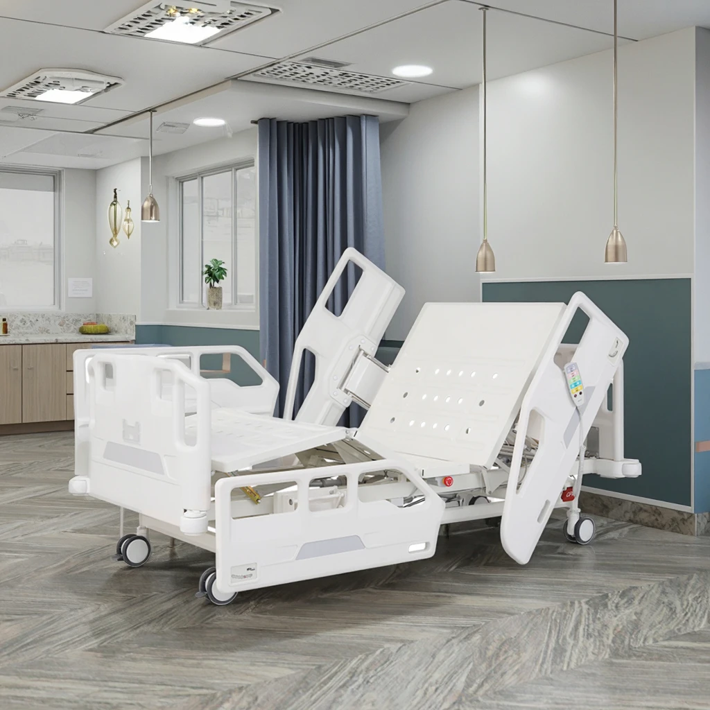 Heavy Duty Stainless Steel Rail Electric Modern Hospital Rehabilitation Bed-Five Function Motorized Nursing Unit Infusion 2
