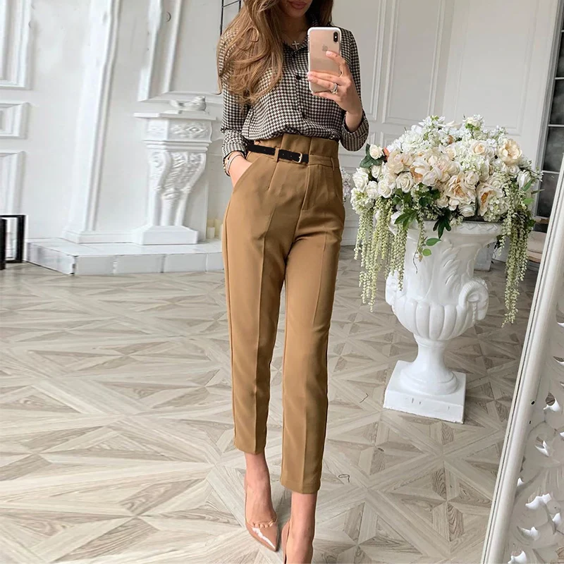 Dropshipping Women High Waist Stretchable Spring Autumn Female Casual Belt  Patchwork Long Trousers Work Wear Lady Office Pant - Buy Lady Office Pant,Long  Trousers Work Wear Lady Office Pant,E Casual Belt Patchwork