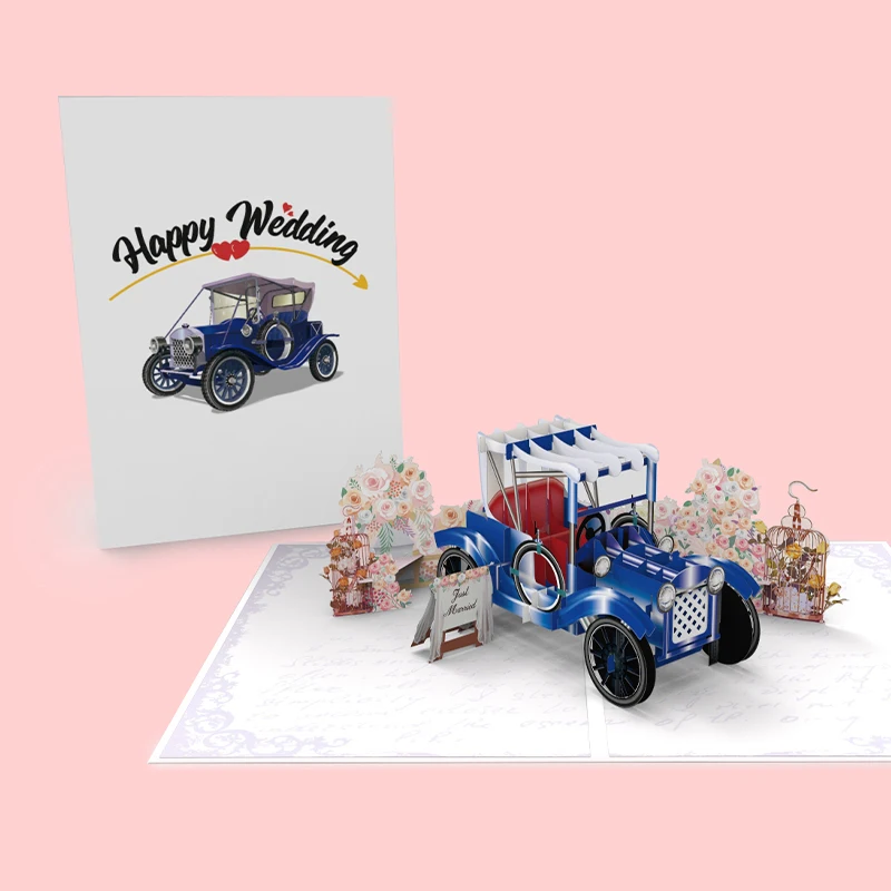 Winpsheng ODM/OEM персонализированный 3d синий автомобиль всплывающий Цветок открытка свадебные пригласительные