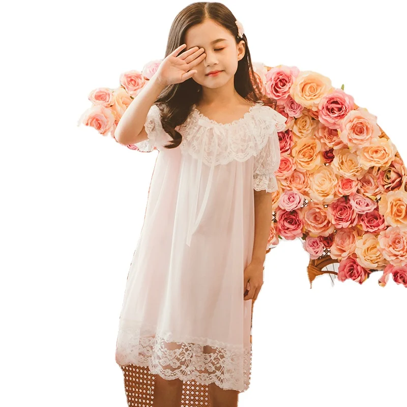 Girls Pajamas Sleep Dress Summer Kids Lace Ruffles Nightdress Nightgown  Children Night Dress Kids Clothing 10 12 14Year