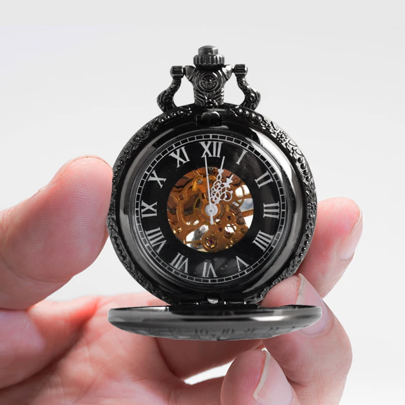 Prague Astronomical Fob Chain Clock Half Hunter Steampunk Skeleton Vintage  Mechanical Pocket Watch with for Men Gift