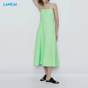 Manufacturer Custom Clothing Women Summer Dress Cotton Line Spaghetti Strap Sleeveless Casual Women Long  Slip Dress