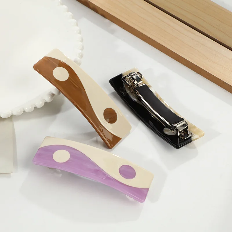 Ацетатный Горизонтальный зажим с одним словом пружинный верхний женский длинный для хвоста yin yang квадратная заколка волос