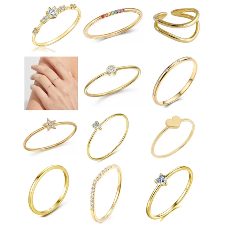 Daochong Custom Exquisite Gold Zircon Stacking Rings Jewelry 925 Silver Women Girls Delicate Ring