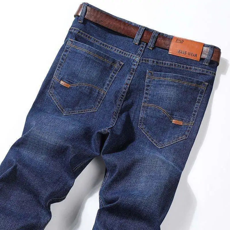Nouveau pantalon droit slim en denim pour homme avec élastique surdimensionné adapté aux affaires et aux loisirs_voghion.com
