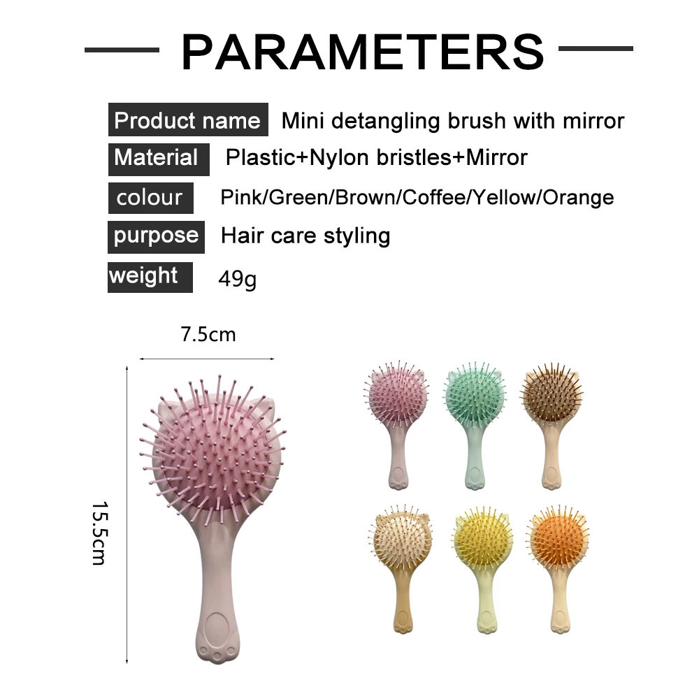Travel Cartoon Cute Hair Brush With Mirror For Kids Hair Care Brush
