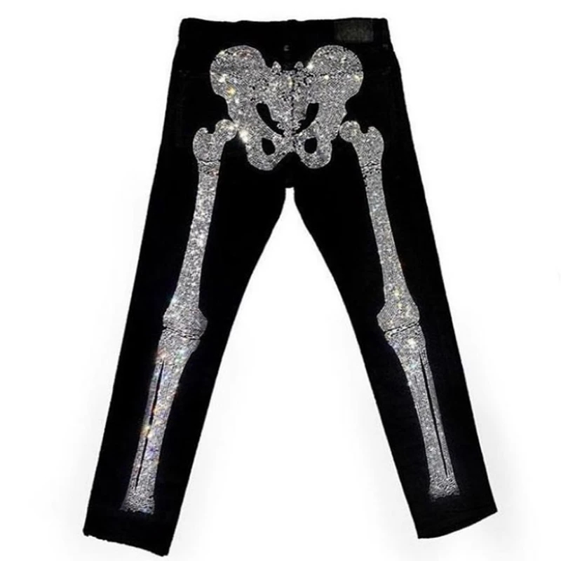 DiZNEW Custom Rhinestone Jeans Stylish And Shiny Wash Slim Fitting Men's Jeans