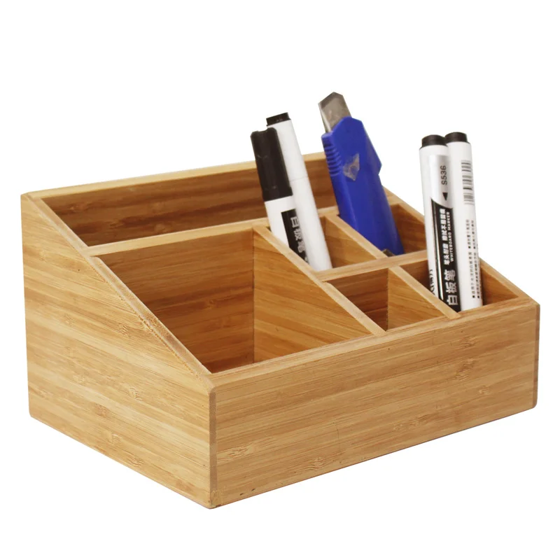 Office Desk Makeup Cosmetic Organizer and Accessories Pen Holder Bamboo Wooden Desk Organizer