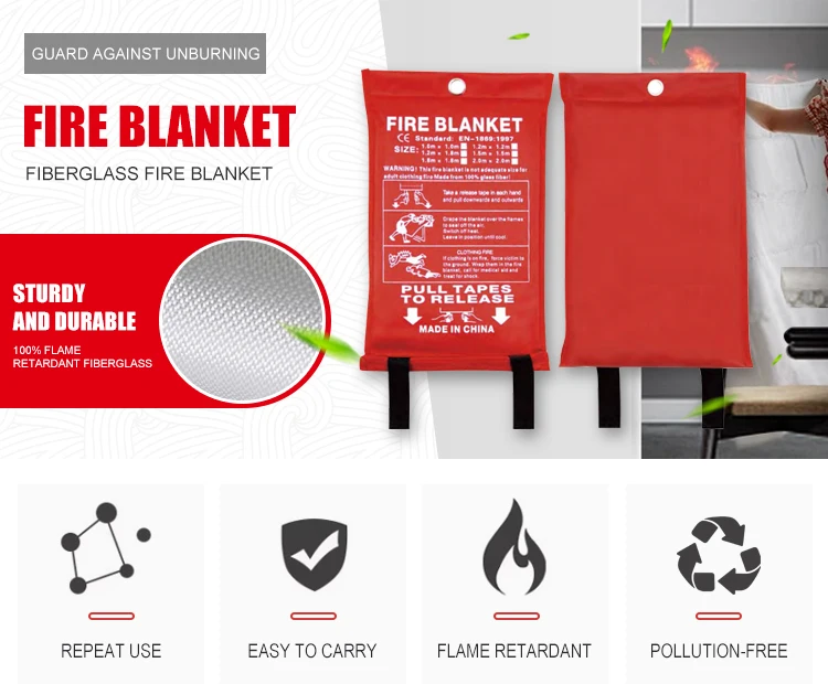 1m X 1m Fire Resistant Blanket Retardant Fiberglass Secucaptain ...