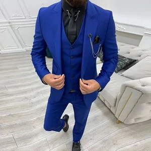 Men's Slim Three-Piece Bump Collar Suit Jacket One-Button Wedding Groom Casual Formal Plus Size Europe & United States Style