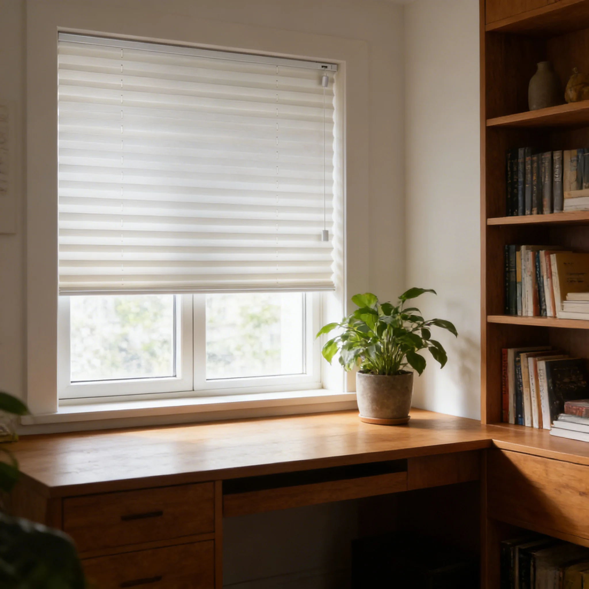 Corded Operated Pleated Blinds Custom Size Window Shades for Home & Office