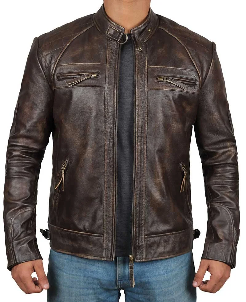 Best Quality Natural Genuine Cow Skin Leather Jacket Brown For Men ...