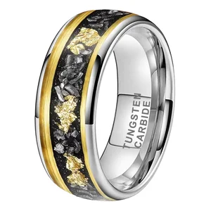 Coolstyle Jewelry Wholesale 8mm Tungsten Carbide Ring for Men Women Meteorite Gold Foil Inlay Fashion Engagement Wedding Band