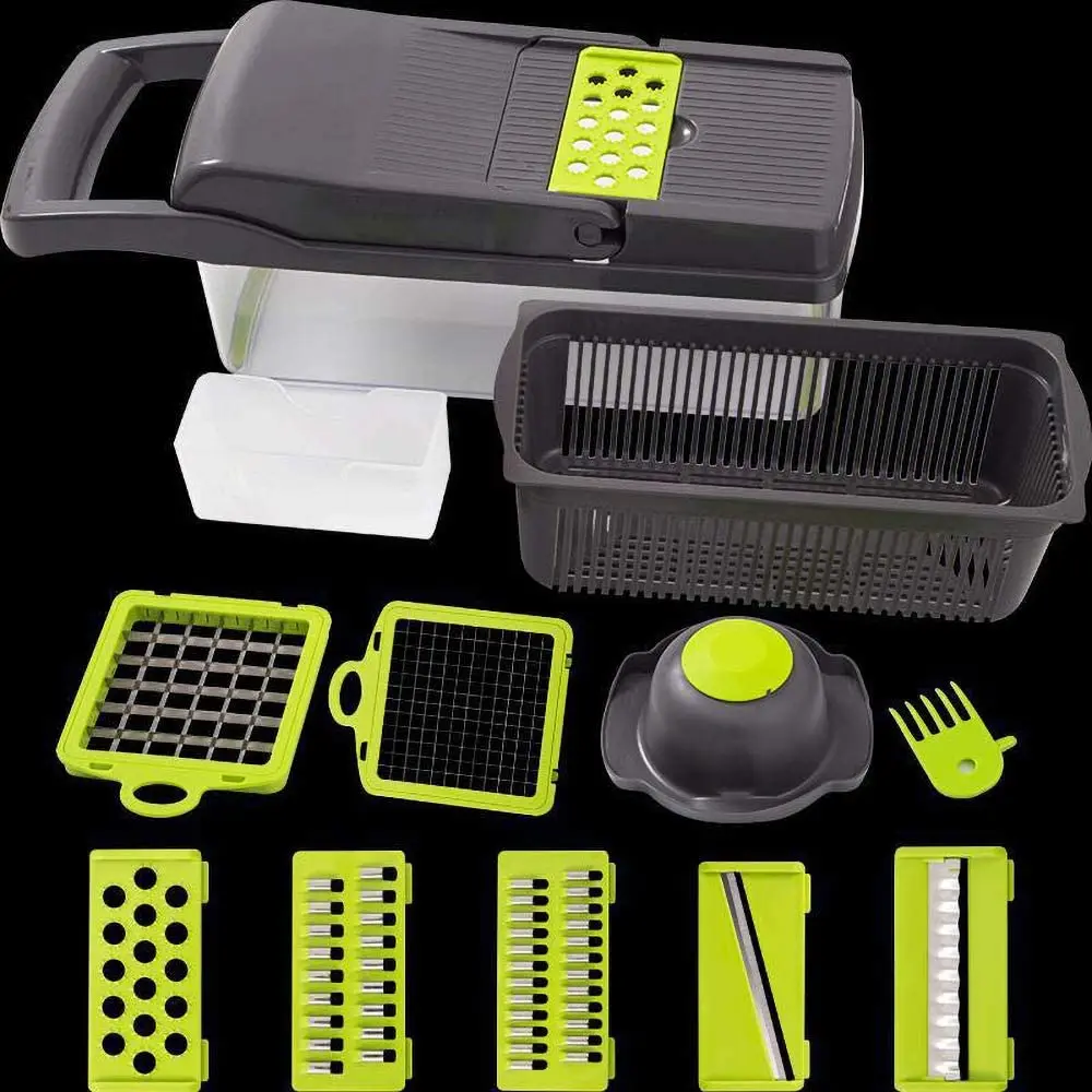 Manual 16 in 1 Vegetable Carrot Potato Fruit Slicer Cutter Onion Chopper Vegetable Grater Veggie Chopper With Colander Basket