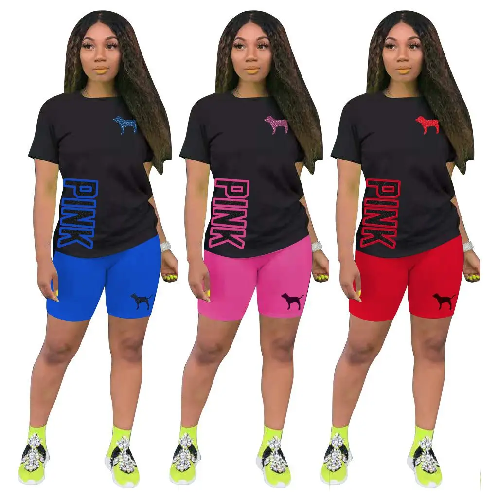 Women Short Sleeve two Piece Outfits Sports Tracksuit Leaves Print Top and Short Pants Sweatsuit Set 
