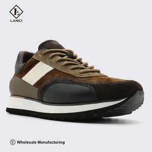 LANCI Stylish Sneaker Genuine Leather Upper Breathable Suede Retro Round Toe Shoes  Lace-Up Closure Customizable Sneakers