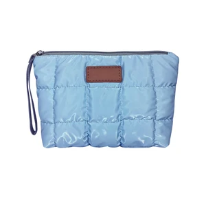 Quilting Padded Soft Puffy Makeup Bag With Handle Custom Logo Zipper Closure Promotional Travel Small Quilted Cosmetic Bag