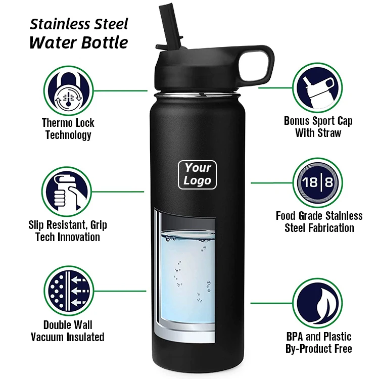 32oz 40oz Stainless Steel Water Bottles Leak Proof Vacuum Insulated ...