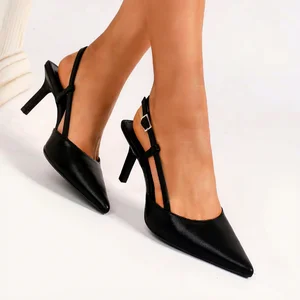 Best Selling Elegant Slingbacks Sandals for Women Fashion Trend Solid Simple Style Pointed Toe Design 7cm Thin Plus Size Options