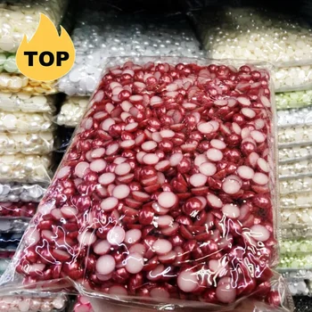 Wholesale AB colors plastic ABS flat back pearl in bulk half round loose pearls For DIY Hair Accessories