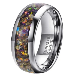 Coolstyle Jewelry 8mm Domed Engagement Wedding Band for Men Women Colorful Glasses Chip Inlay Polished Tungsten Carbide Ring