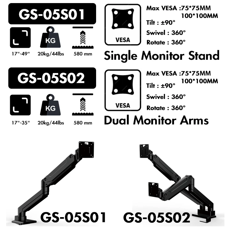 Strong Durability and Stability Single Dual Monitor Stand Fit 17 35 49 Inch Computer Screen Flexible Adjustment Monitor Stand
