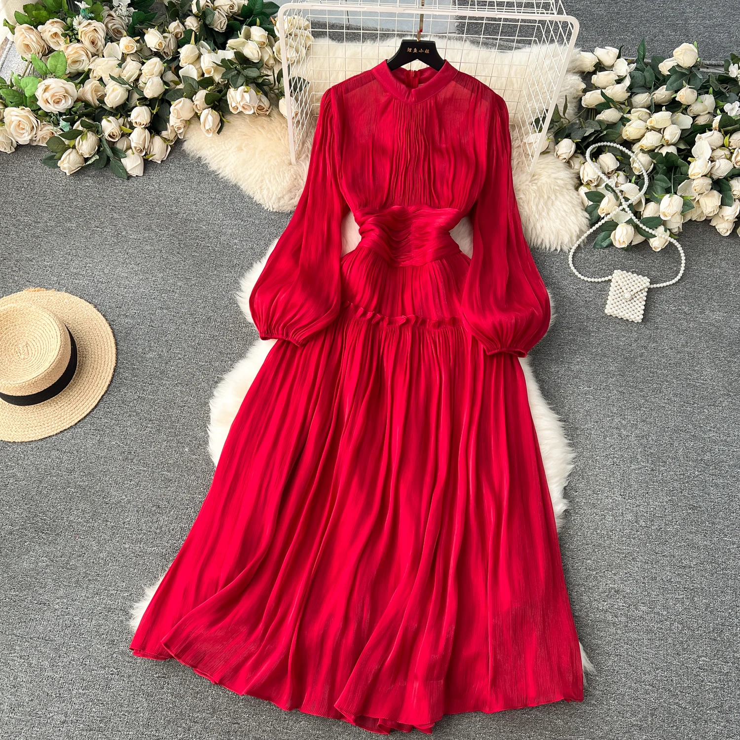 High Cold Elegant Dress  High Sense Anti Aging Lace up Midi Dress