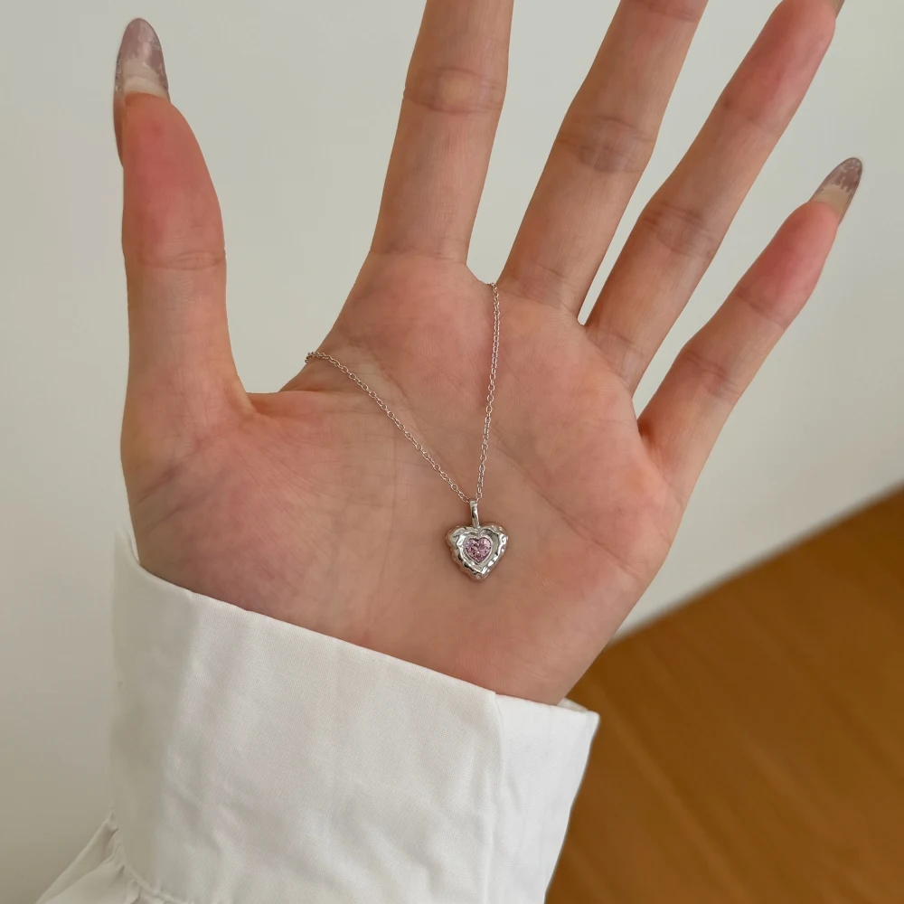 KAKODIY Design 925 Sterling Silver Chain Unique Sapphire 5A Cubic Zirconia Heart Shape Pendant Necklace for Women detail 5