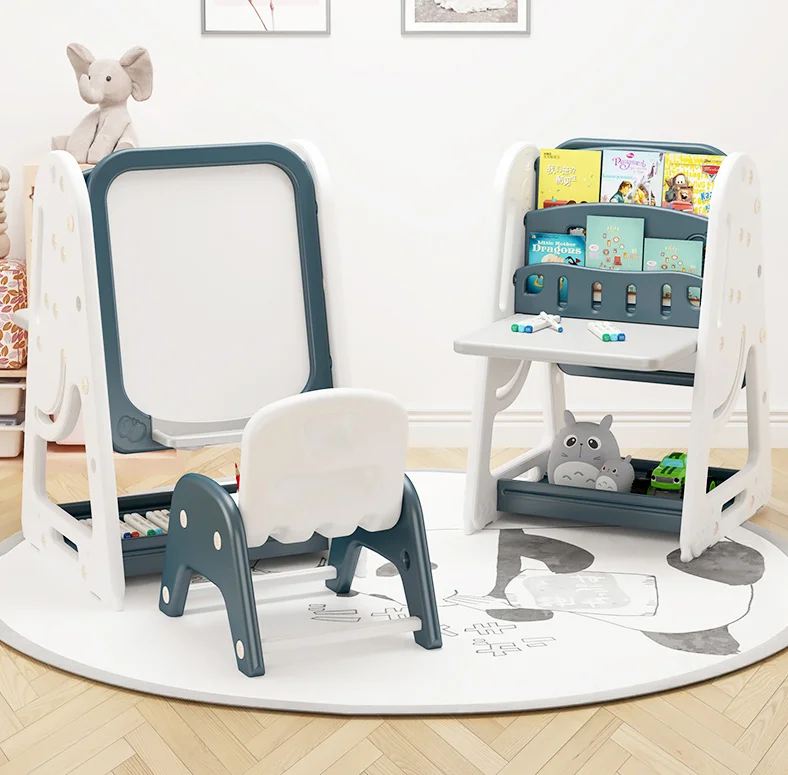 Adjustable Height Kids Learning Table Toddler Art Easel with Chair