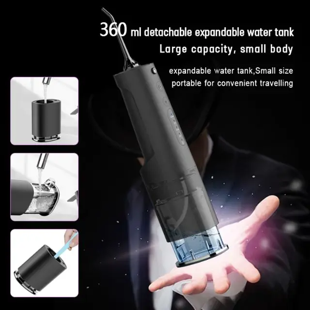 Дорожный выдвижной резервуар для воды 360 мл IPX7, USB Перезаряжаемый стоматологический Флоссер для полости рта, очиститель зубов
