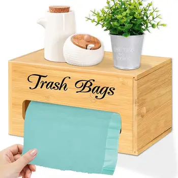 Trash Bag Holder for Kitchen Organizers and Storage, Bamboo Farmhouse Plastic Bag Holder Wall Mounted, Trash Bag Dispenser