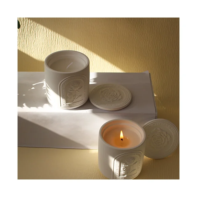 Luxury Gift Ceramic Scented Candles Custom Design of Gypsum Jar Soy Wax Scented Candles with Lid