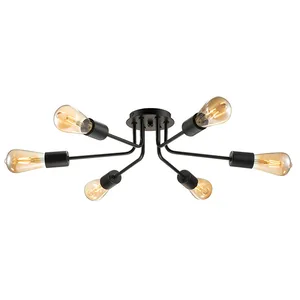 Modern Industrial Style Suspended Ceiling Lamp Metal Iron Black Gold Flush Mount Ceiling Lights for Living Room & Restaurant