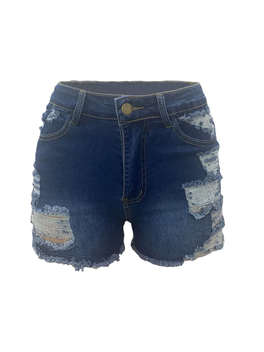 Women's High Waist Hollow Out Vintage Denim Shorts Overall Stretch 2023 ...