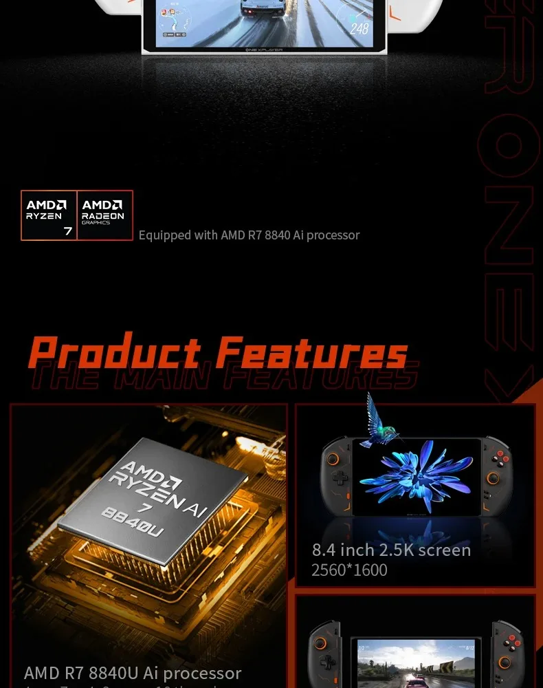 OneXPlayer 2 Pro AMD R7-8840U 3 in 1 Tablet Laptop PC Game Console Handheld 8.4 Inch 2.5K 32G RAM 1TB SSD Win 11 Computer