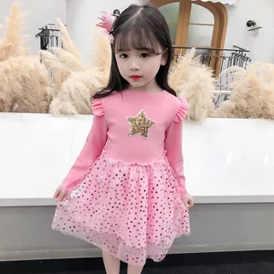 Top Sales High Quality Puffy Dress for 1-6 Years Old Girls Party Dresses A-line Long Sleeve Knee Length Princess O Neck Dresses