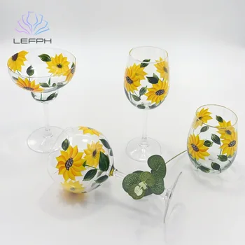 Sunflower Gift Handmade Glassware Hand Painted Colorful Flower Gift Design Glass Goblet
