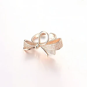 Muxcor Brass Sweet and Elegant Bow-style Ring Three-dimensional Bow Rose Gold Color Girlish Luxury Style