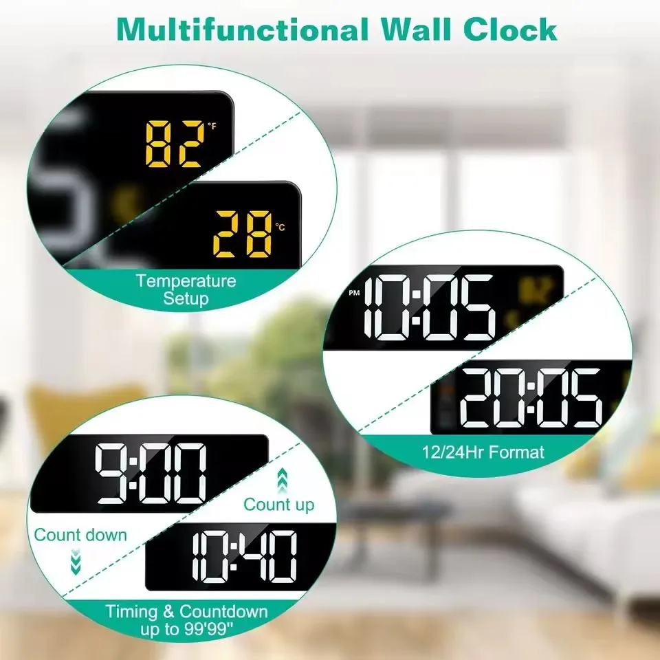 The Most Popular Good-looking 13 Inches Big Size Digital Wall Clock Remote Control Wall LED Clock With Temperature Calendar