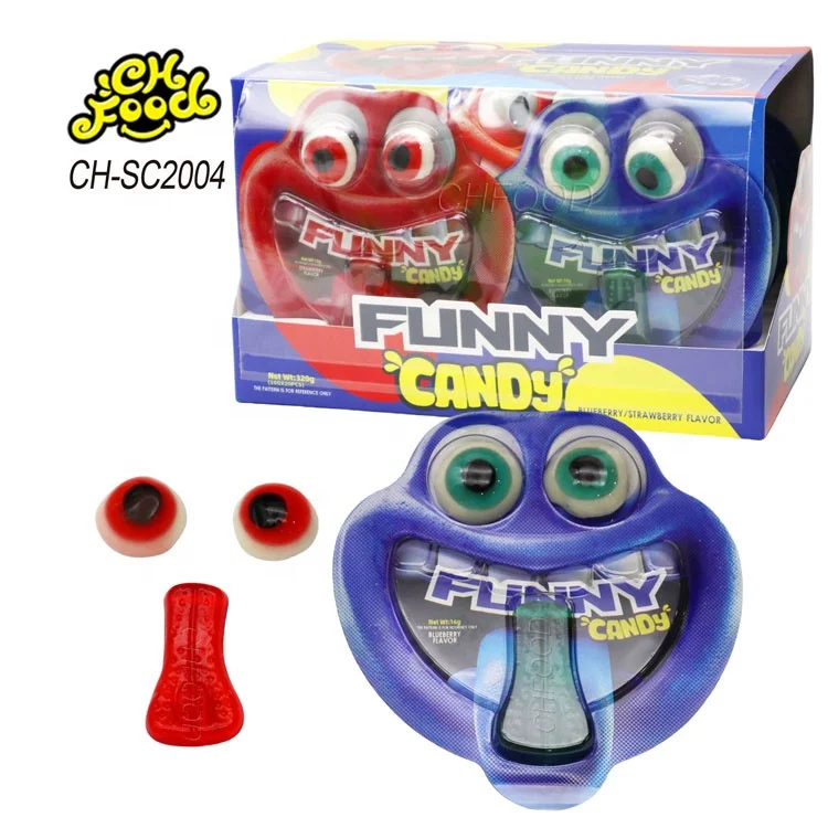 Hallowmas Fruit Flavor 3D Tongue and Eyeball Gummy Candy Sweets Low MOQ Wholesale Halal Funny Face Candy