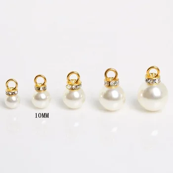 10mm DIY Pearl Ball Baby Pin Charms Gold Plated Rhinestone Charms Pendant for Kids/Women