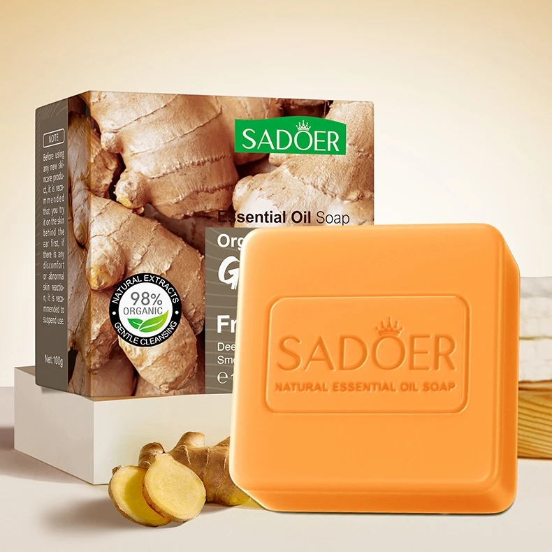 SADOER Natural Ingredient Ginger Essential Oil Solid Soap Face Body Hand Cleansing Smoothing Moisturizing Handmade Soap