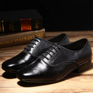 Men's Leather Modern Dance Shoes Outdoor Square Dance Shoes Soft-Soled Comfortable GB Training Dancing Shoes