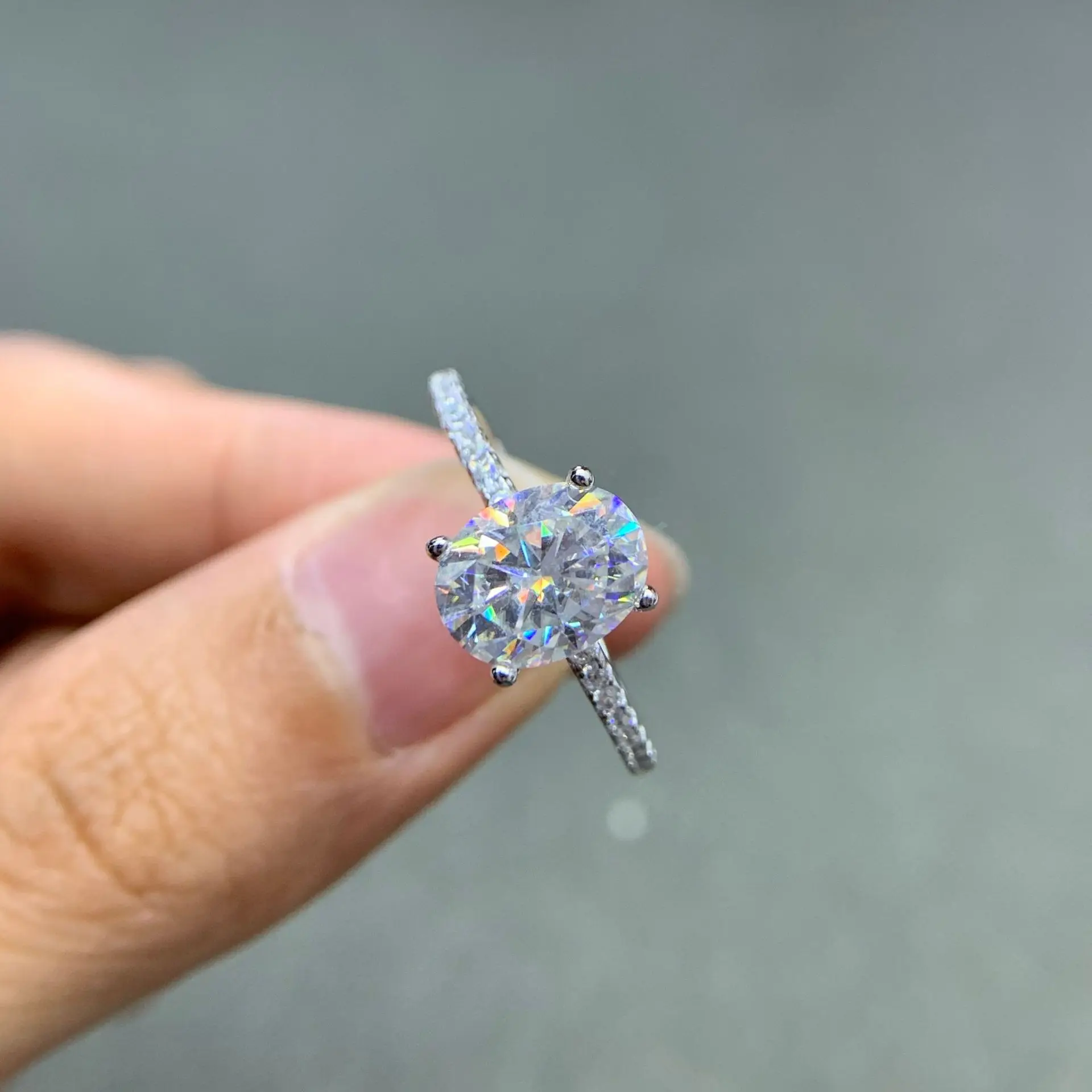 S925 Sterling Silver Plated 18K White Gold Diamond Ring Set