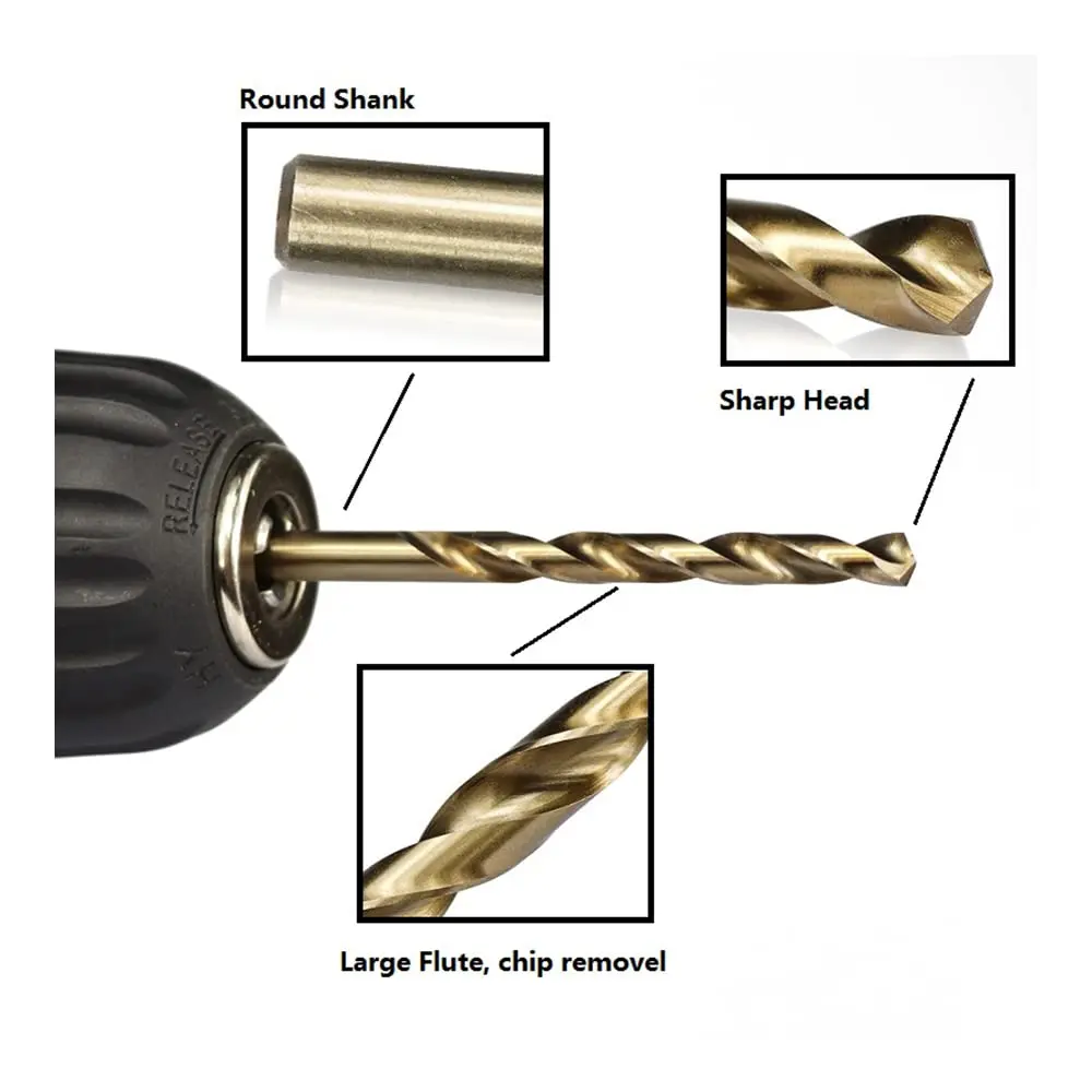 6-Pack Titanium Nitride Coated Drill Bits - 3/32" Hex Shank, M2 High-Speed Steel For Metal, Wood, Plastic