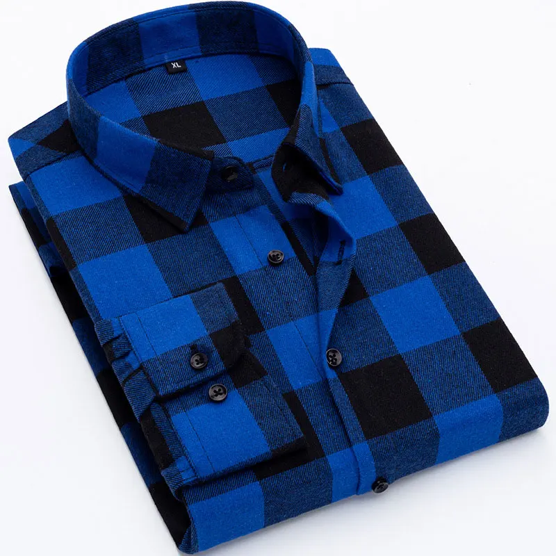Camicetta oversize in cotone all'ingrosso Camicia da uomo in stile europeo americano a maniche lunghe in flanella con bottoni sul davanti775_voghion.com